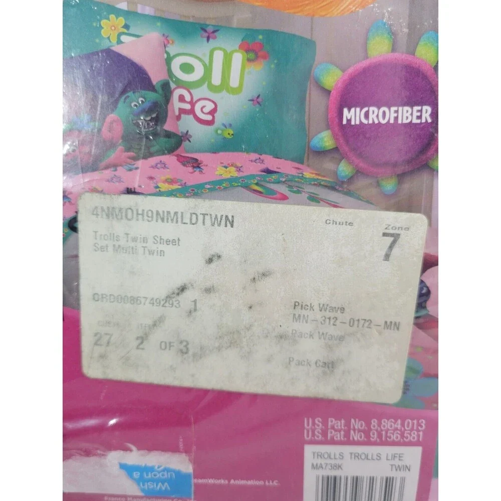 Trolls DreamWorks 3-PC Kids Twin Sheet Set Microfiber - Sheets + Pillowcase